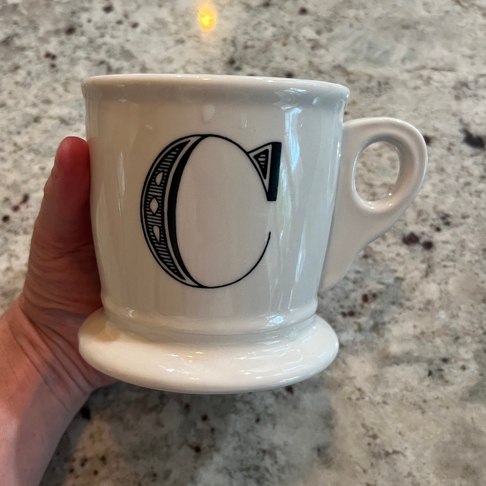 Anthropologie Ceramic Mug Black Monogram C
